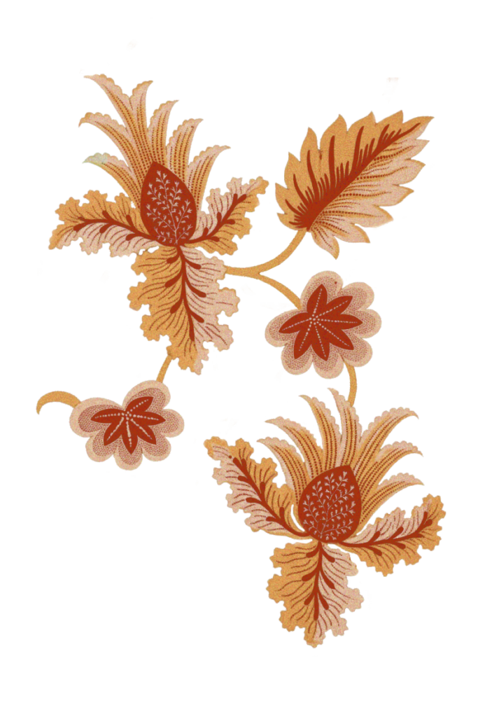 Vintage-Blumenmuster mit cremefarbenen und roten Motiven. Basierend auf einem lizenzfreien Bild von Smithsonian auf Unsplash.